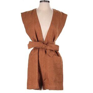 Banana Republic 100% Linen Belted Romper in Cognac